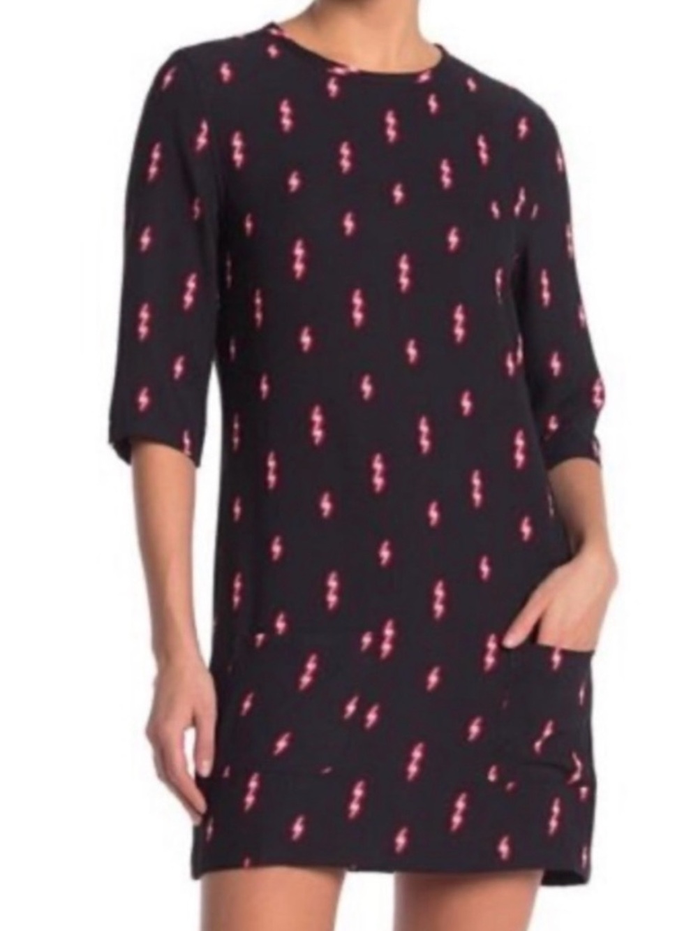 Equipment Black High-Low Dress with Pink Lightning Print